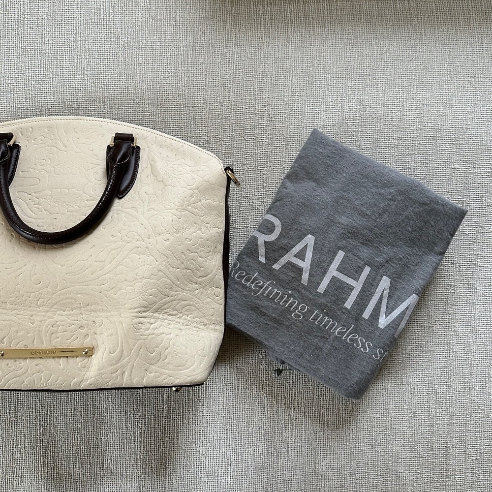Brahmin LG Duxbury Satchel. Ivory with brown trim